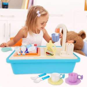 BeebeeRun Color Changing Kitchen Sink Toys, Electric Dishwasher Play Sink with Running Water,Kitchenwear Toys,Automatic Water Cycle System Play House Pretend Role Play Toys for Kids Boys Girls