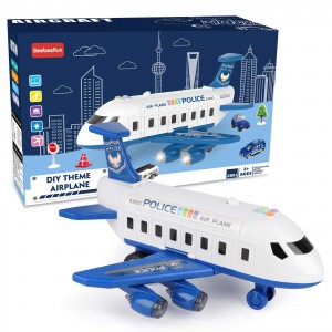 Airplane Toy with Sound and Light,Transport Cargo Airplane Playset Includes Car Toys and Large Play Mat,Kids Plane with Educational Vehicle Police Car Set,Gifts for 3 4 5 6 Year Old Boys and Girls