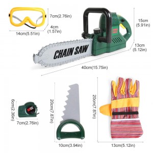 BeebeeRun 6 Pcs Kids Tool Set with Power Chainsaw, Pretend Play Tool Set with Measuring Tape and Hand Tools Accessories for 3 4 5 6 7 Years Old Boys Girls,Outdoor Lawn Tools Plastic Toy Chainsaw Set