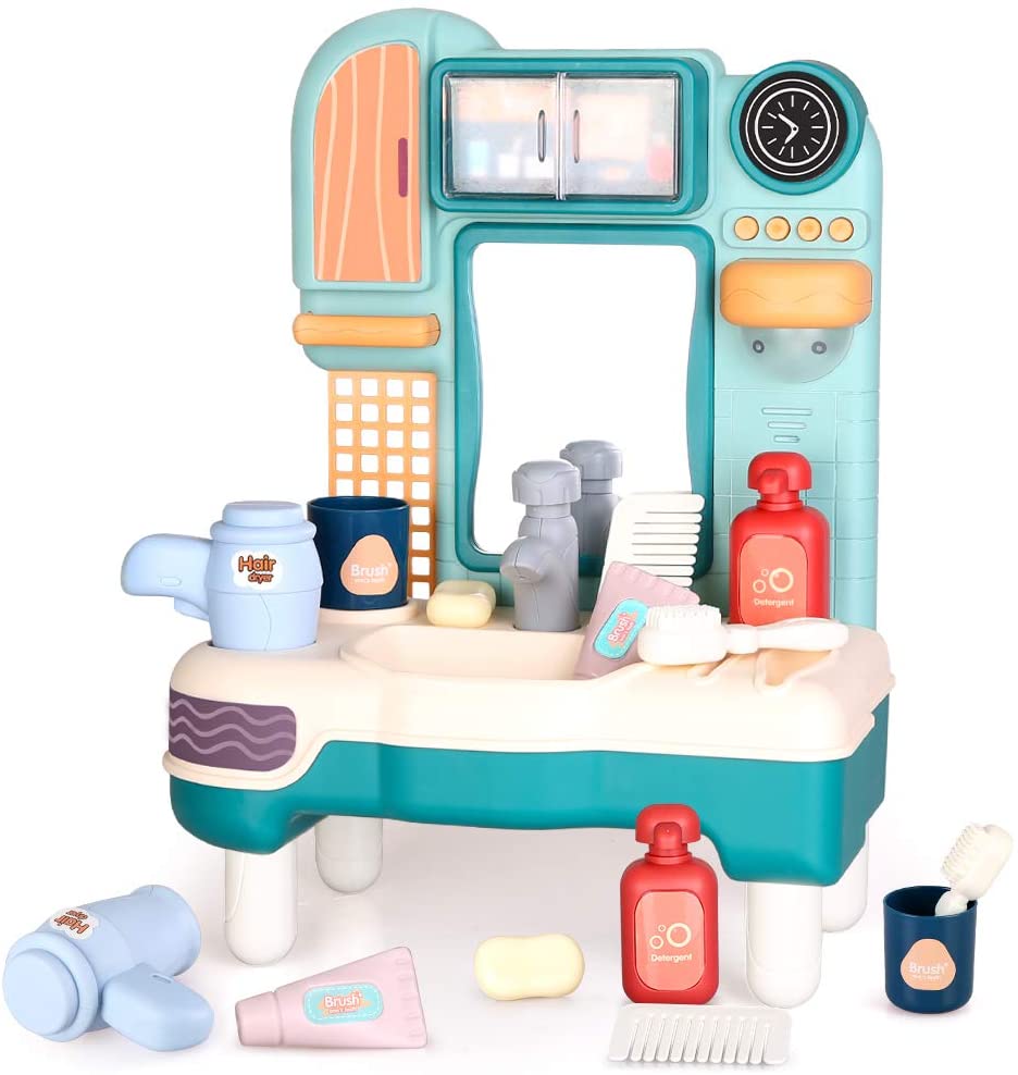 Chinese wholesale Toys Kids For Girls - BeebeeRun Toy Sink, Pretend Play Bathroom Sink Toy, Kids Sink Toy Set with Running Water, Mirror,Light & Sound and Simulation Toy Accessories, Vanity Si...