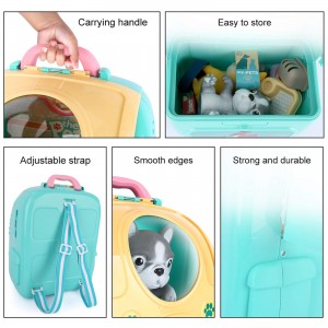 LBLA Pet Care Play Set for Kids Dog Cat Backpack Pretend Toys for Toddlers Educational Gifts for Girls Boys 17 Pieces