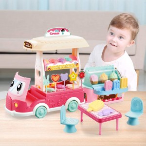 BeebeeRun Ice Cream Cart Toys for Toddlers – 50 PCS Ice Cream Truck for Kids and Play Food Selling Car with Ice Cream Candy Lollipop, Gift for 2 3 4 5 Year Old Girls