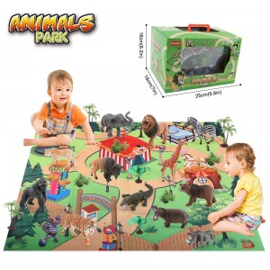 Safari Animals Toys Figure with Activity Play Mat & Trees, 24 PCS Realistic Plastic Jungle Wild Zoo Animals Figurines Playset for Kids Toddlers, Boys & Girls,Educational Toys Gifts for 3 4 5 Years Old