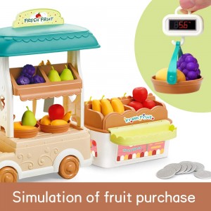 BeebeeRun Food Truck for Kids – 61PCS Play Food Toy for Toddler, Pretend Play Fruit Selling Car with Apple, Pear, Crane Scale, Coins,Gift for 3 4 5 Year Old Girls & Boys