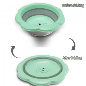 Arkmiido Baby Folding washbasin Children’s Basin Cartoon wash Foot wash Ass Folding Basin Portable Thick Plastic Small Basin(Bule+Green)