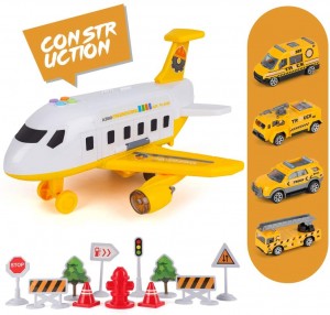 BeebeeRun Car Toy Set Cargo Plane with Mini Educational Vehicle Construction Car Set, Transport Airplane Toys w/Lights & Sounds for 3+ Years Old Boys and Girls, Kids Child Birthday Party Favor Gift