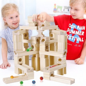 Children’s Intelligence Ball Track Building Blocks Stacked High Pinball Slide Assembled Parent-child Interactive Desktop Wooden Toys MZ0051