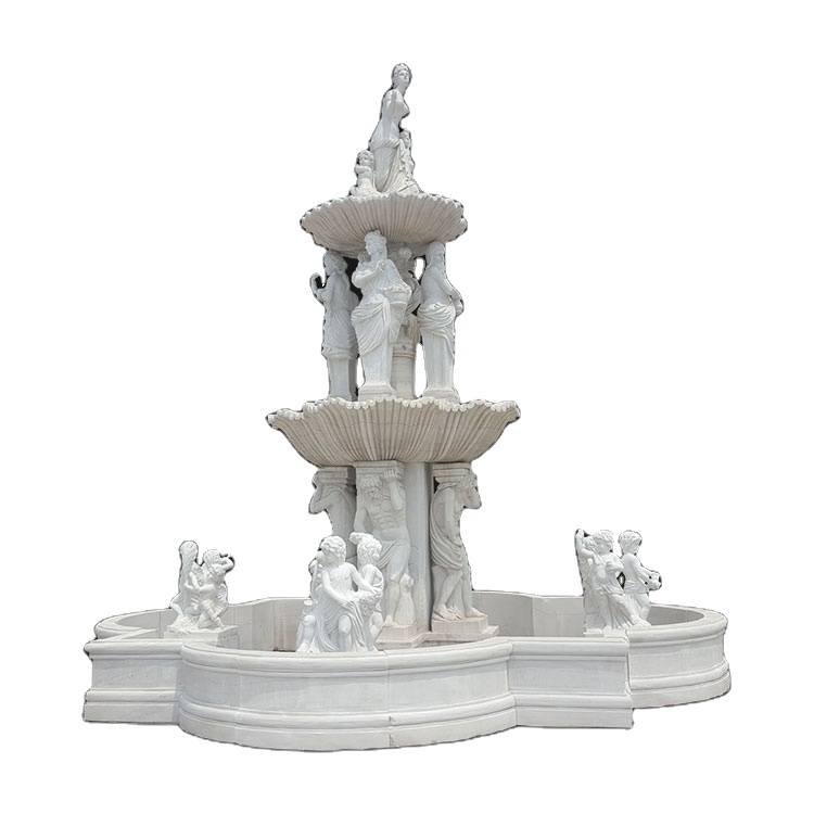 Marble stone carved outdoor sculpture of lady indoor lotus water fountain
