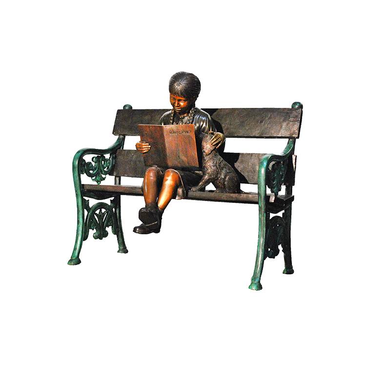 Park decoration life size  brass and bronze child sitting on bench sculpture