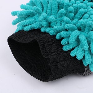 New design microfiber chenille car clean glove with dust remove mesh for double sided