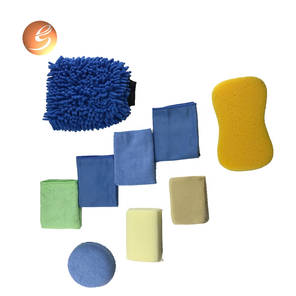 Factory manufacturer polish sponge pad mitt cloth 9pcs car care kit