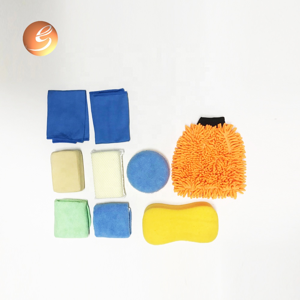 Cloth sponge mitt car body cleaning set with clear bag