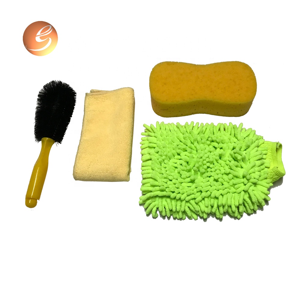 Portable microfiber towel brush sponge mitt car wash tools set
