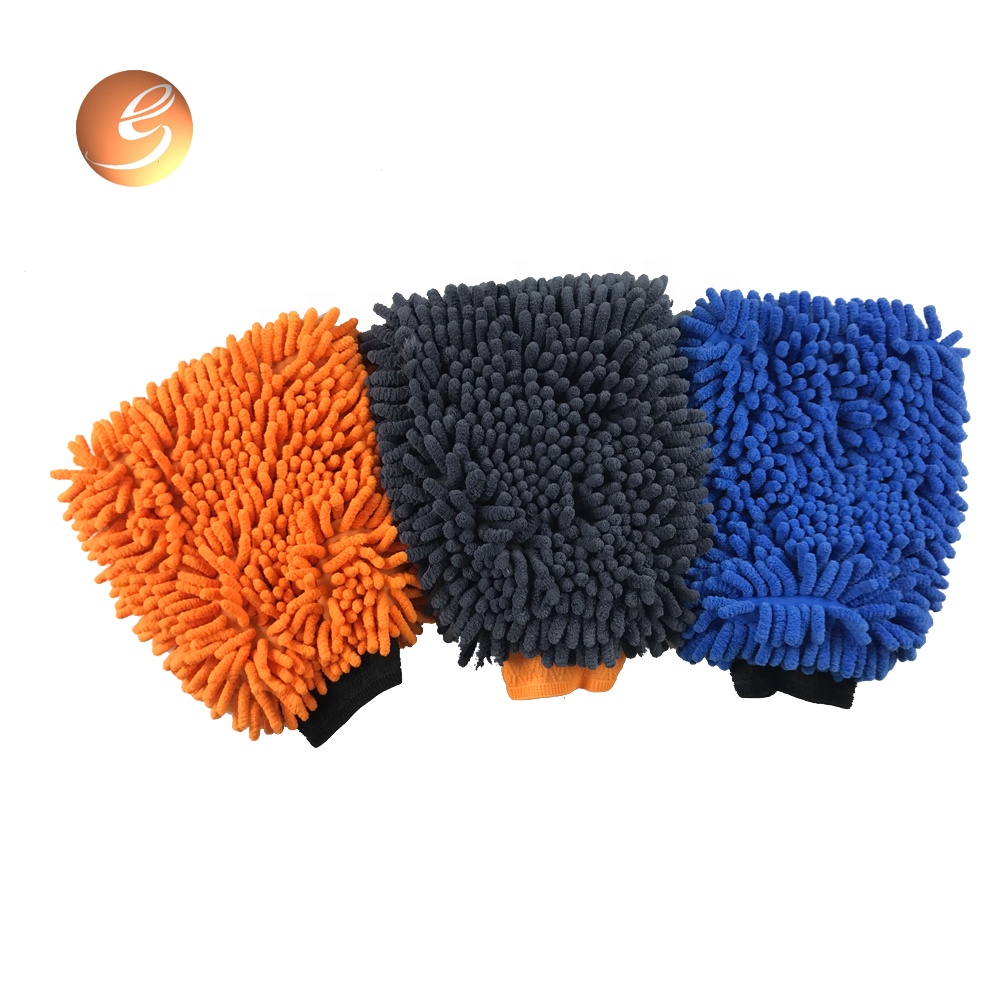 Large quantity double side face chenille mitt car care cleaning