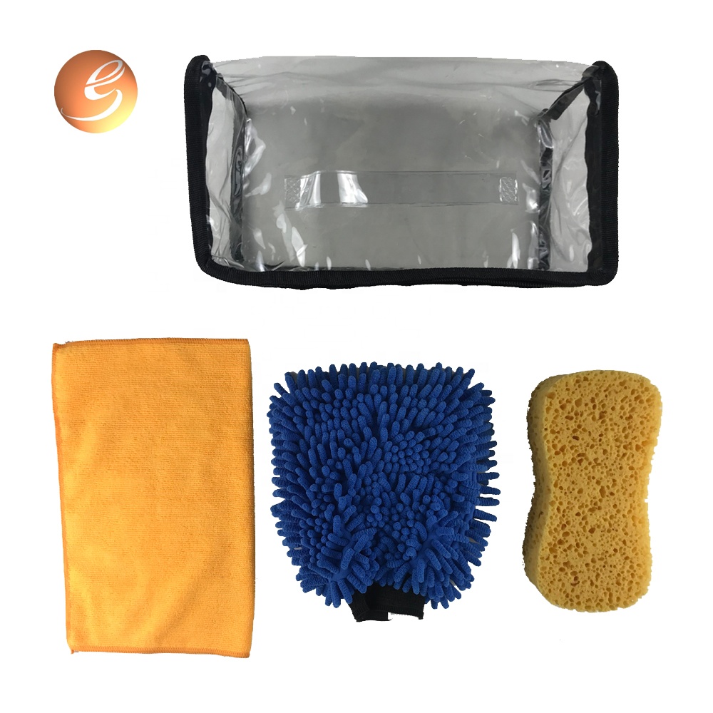 Good quality car care cleaning auto detailing sponge mitt cloth pvc bag set