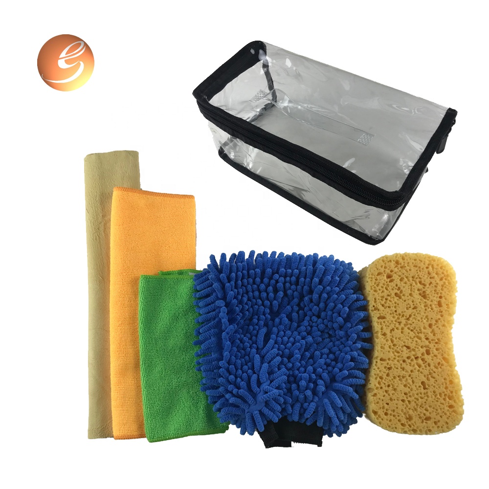 Car cleaning set with microfiber cloth sponge mitt chamois duster
