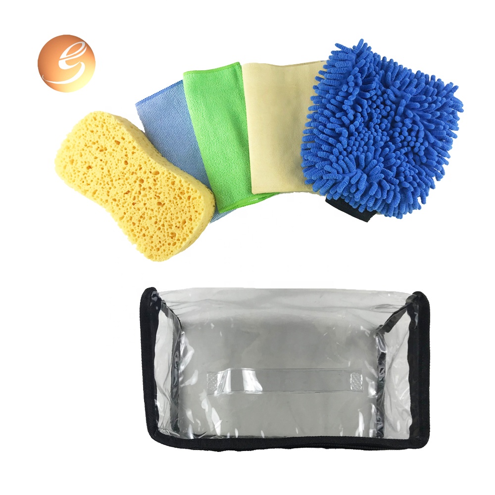 Microfiber sponge mitt chamois 5pcs in pvc bag car window cleaning kit