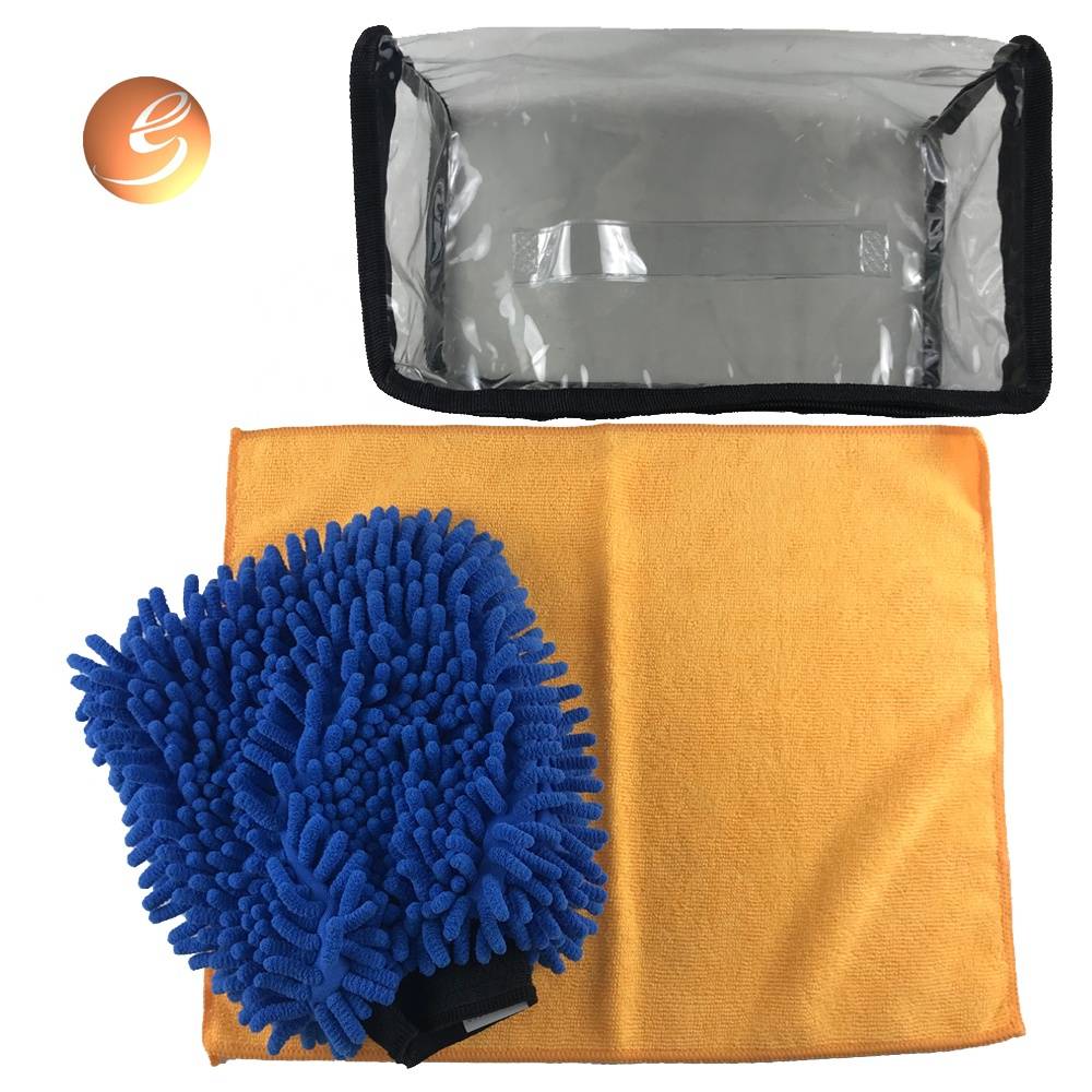 Portable packing microfiber cloth chenille mitt glove car cleaning set