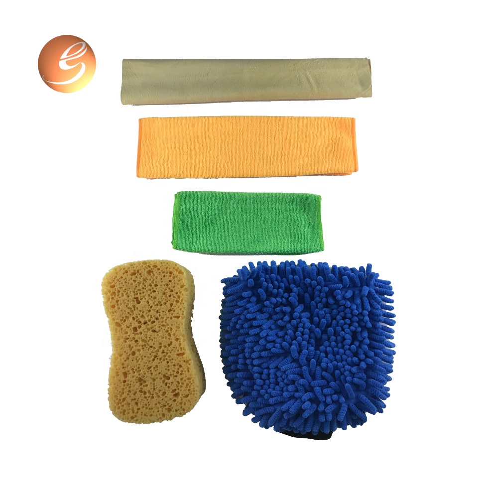 Hot sale microfiber sponge cloth car care cleaning 5 in 1 kits