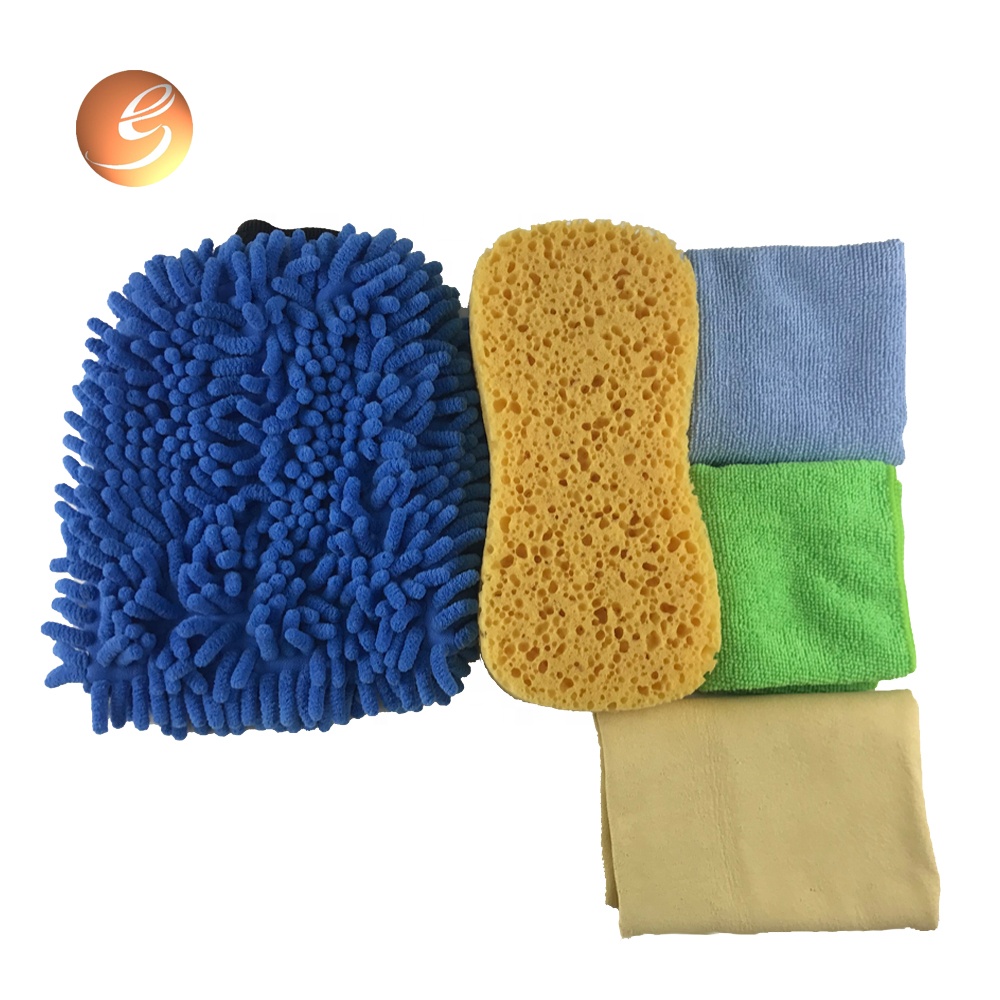 5 different function and material microfiber car cleaning cloth kit