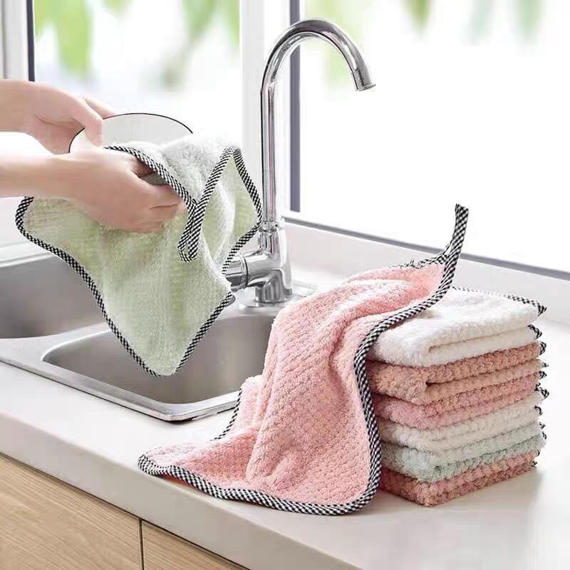 A1 Pcs Coral Fleece Hand Towel Kitchen Cleaning Dish Cloth