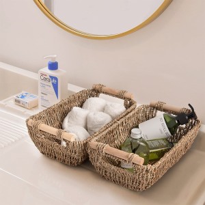 Online Exporter Under Counter Pull Out Shelf - Seagrass Storage Baskets with Wooden Handles – EISHO