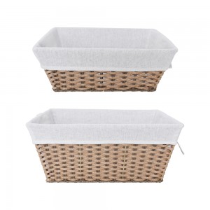 Trending Products China Ins Wood Handle PE Rattan Woven Storage Basket Set