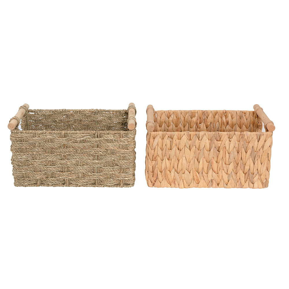 Manufactur standard Toilet Paper Stand - Hand-woven Natural Rectangular Basket With Wooden Handle – EISHO detail pictures