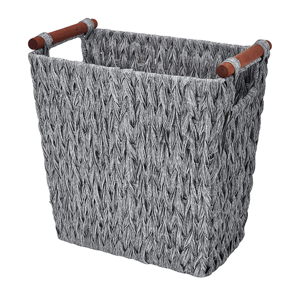 China Manufacturer for Rattan Cube Storage Box - Gray Wicker Basket with Wood Handles – EISHO