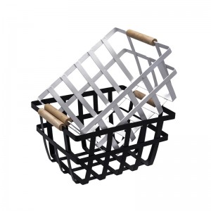 Home Kitchen Bathroom Panty Basket Table Organizer Modern Decorative White Metal Wire Storage Basket With Wood Handle