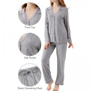 ECOGARMENTS Bamboo Women's Shirt Long Sleeve Sleepwear ကြယ်သီးအောက်က ညဝတ်
