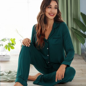 ECOGARMENTS Bambu Kadın Uzun Kollu Pijama Düğmeli Gecelikler
