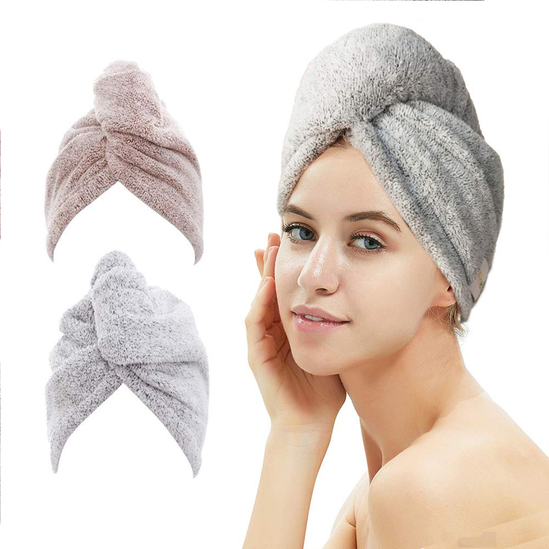 Paquete de 2 toallas de bambú para el cabello con botones para secar el cabello más rápido