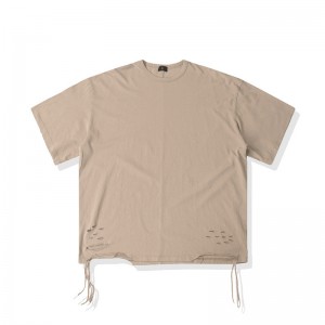 T-shirt d'homme en tissu de coton chanvre à épaules tombantes surdimensionnée lavée à l'acide vintage
