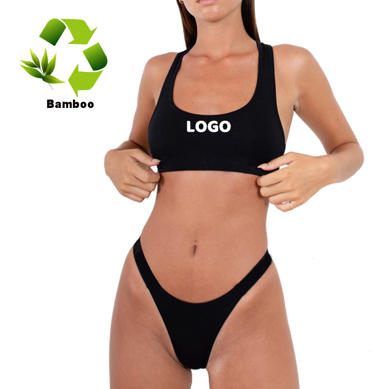 Wholesale Price Underwear Men Thong - Bamboo Women Bra And Panties Custom Logo Knit Letter Size Bra Set  – Eco