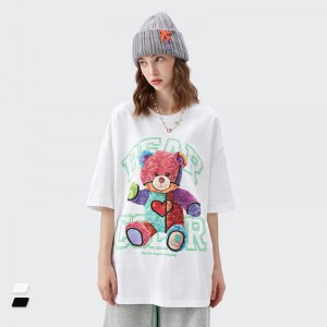 Camiseta masculina de manga curta solta ECOGARMENTS Rainbow Plush Bear