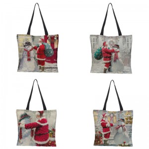 Extra Large Capacity Jute Shopping Bag Digital Printing Christmas Gift Bag