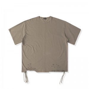 T-shirt d'homme en tissu de coton chanvre à épaules tombantes surdimensionnée lavée à l'acide vintage