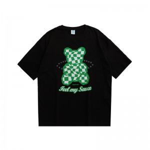 ECOGARMENTS Checkerboard Bear Doll Reflective Star Ring Print Short Sleeve T-Shirt Men