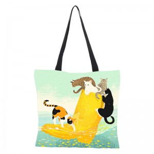 Картина маслом с кошачьим принтом, женская сумка из хлопка и льна