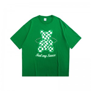 ECOGARMENTS Checkerboard Bear Doll Reflektéierend Star Ring Print Short Sleeve T-Shirt Männer