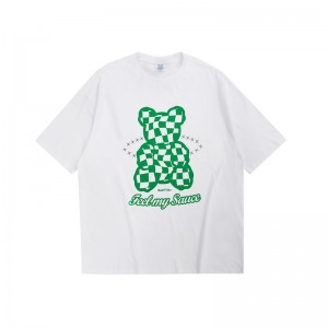 ECOGARMENTS Checkerboard Bear Doll Reflective Star Ring Print Short Sleeve T-Shirt Men