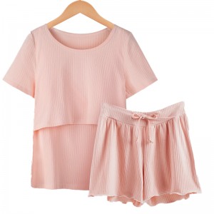 Sommer-Umstandspyjama-Set aus dünner Baumwolle mit kurzen Ärmeln und Stillkleidung