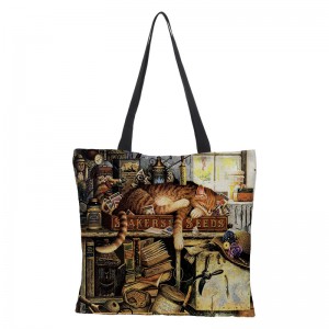 Bolsa de tela de gato con pintura al óleo de algodón y lino impermeable con impresión digital respetuosa con el medio ambiente