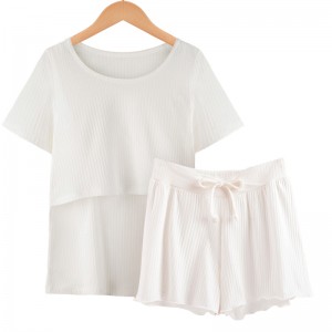 Sommer-Umstandspyjama-Set aus dünner Baumwolle mit kurzen Ärmeln und Stillkleidung