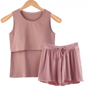 Letní tenké bavlněné oblečení pro kojení těhotenské pyžamo s krátkým rukávem