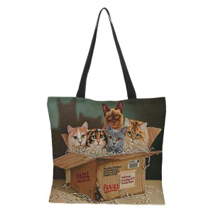 Екологичен дигитален печат, водоустойчива чанта от плат за котки от памук и лен