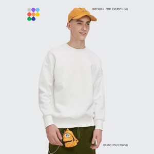350g vilnas brīvs vienkrāsains vīriešu džemperis ar apaļu apkakli