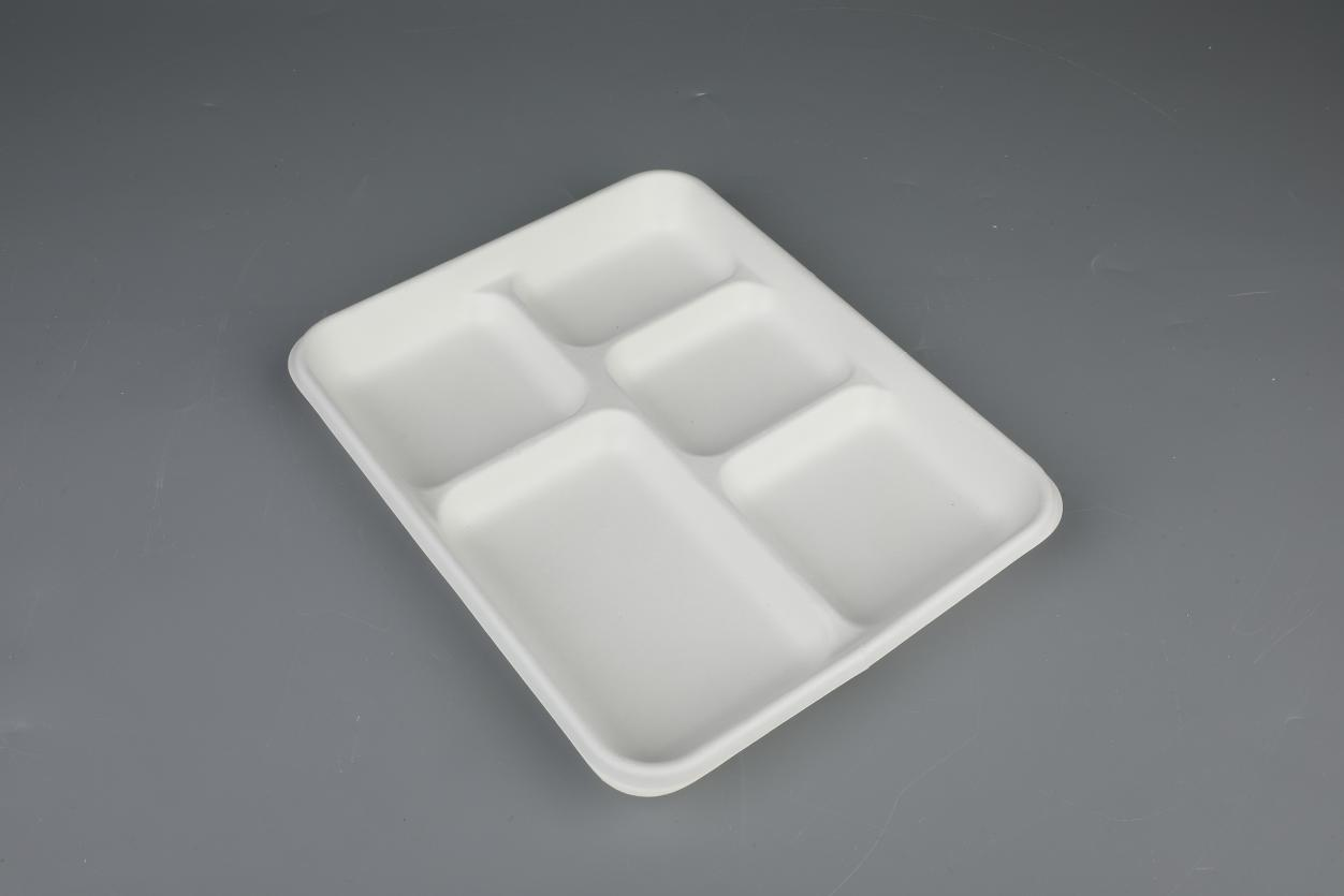 5-Compartment Tray Environmental Protection Bagasse Biodegradable Tableware