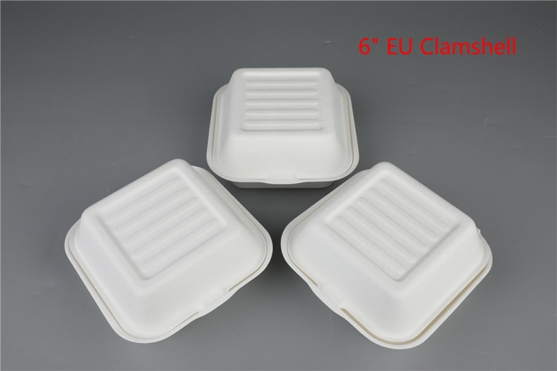 6″ EU/US Hamburger Clamshell Biodegradable Compostable Bagasse Tableware